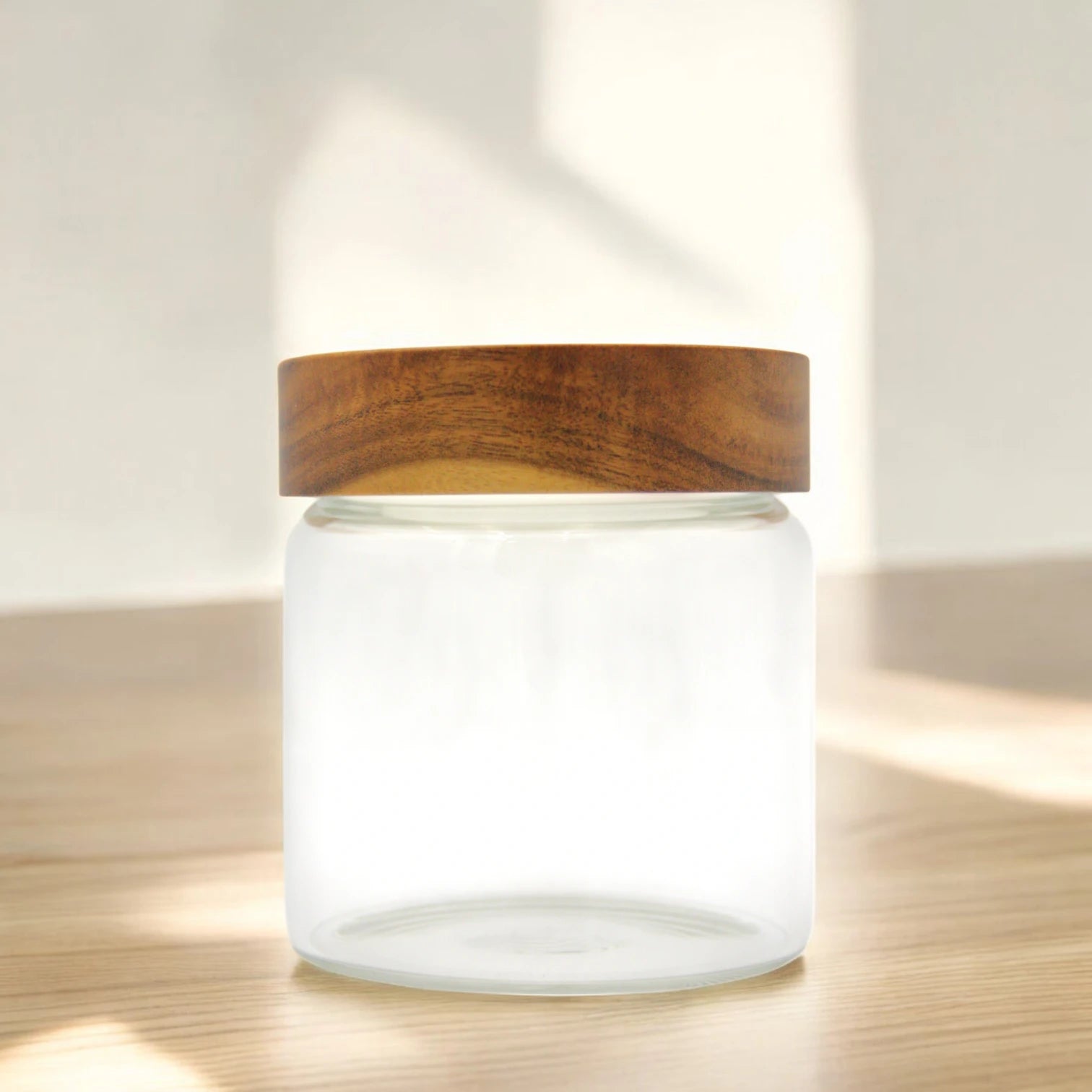Clear Glass Storage Canister with Natural Wood Lid – Airtight Kitchen Jar for Pantry, Coffee, Tea, Spices & Home Organization - Damoo