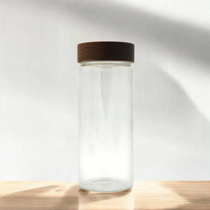 Clear Glass Storage Canister with Natural Wood Lid – Airtight Kitchen Jar for Pantry, Coffee, Tea, Spices & Home Organization - Damoo