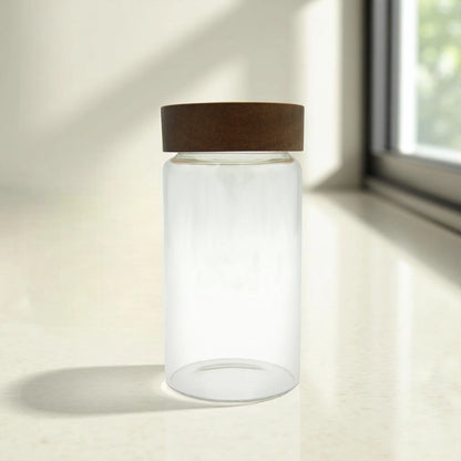Clear Glass Storage Canister with Wooden-Style Lid – Multipurpose Storage Jar for Pantry, Snacks, Coffee, Cotton & More - Damoo