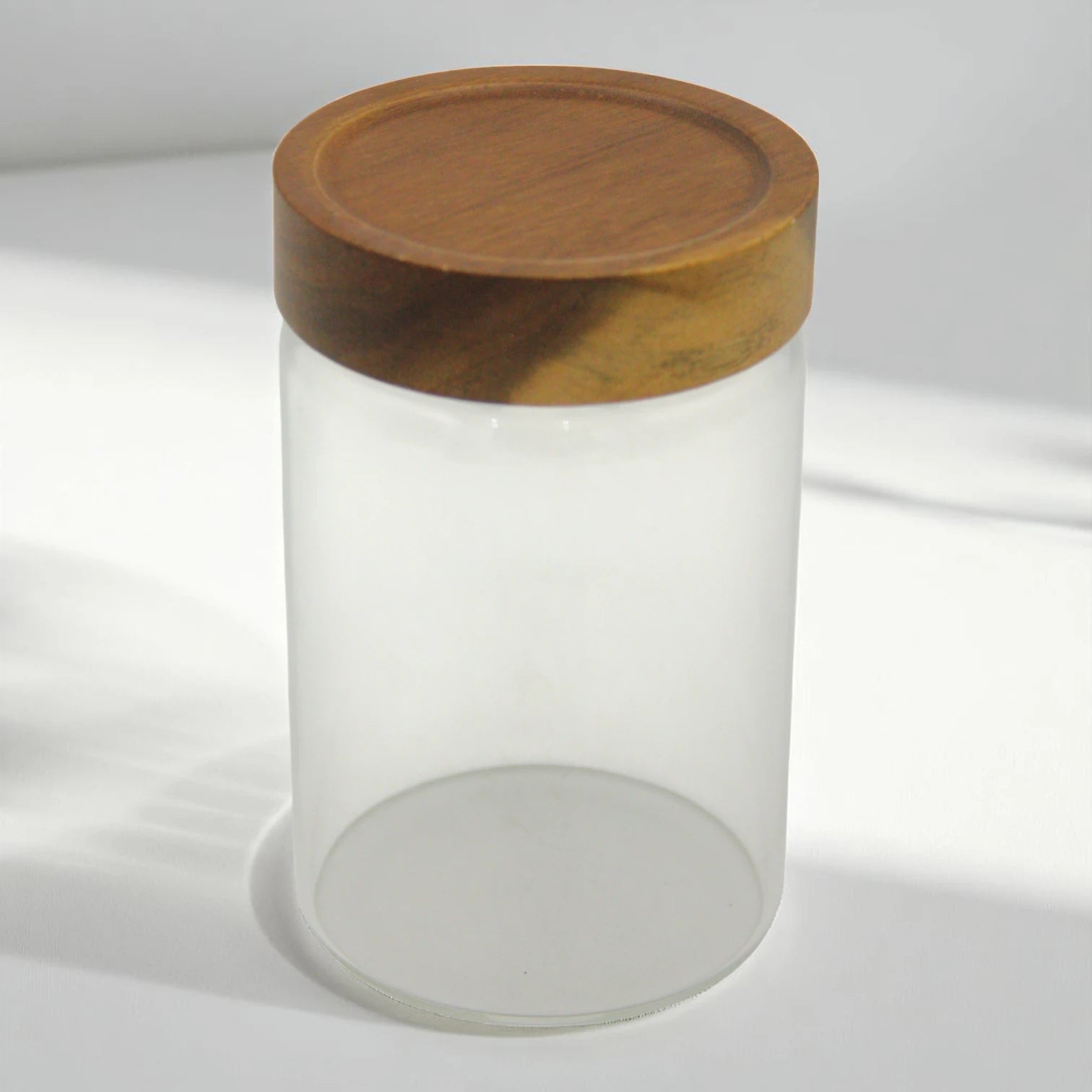 Clear Glass Storage Jar with Airtight Dark Wood Lid – Modern Kitchen Container for Spices, Coffee, Tea, and Pantry Organization - Damoo