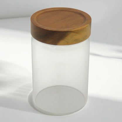 Clear Glass Storage Jar with Airtight Dark Wood Lid – Modern Kitchen Container for Spices, Coffee, Tea, and Pantry Organization - Damoo