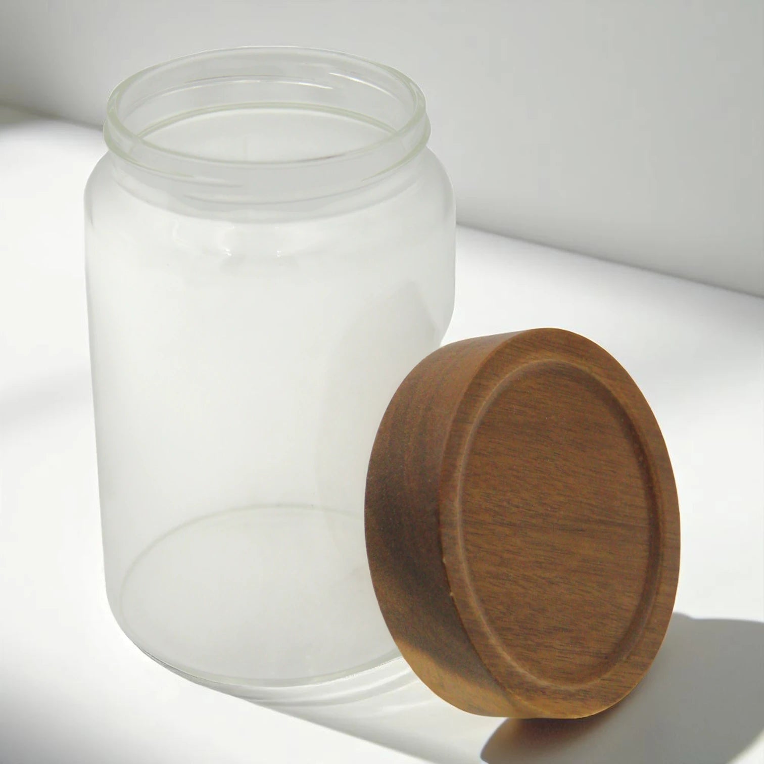 Clear Glass Storage Jar with Airtight Dark Wood Lid – Modern Kitchen Container for Spices, Coffee, Tea, and Pantry Organization - Damoo