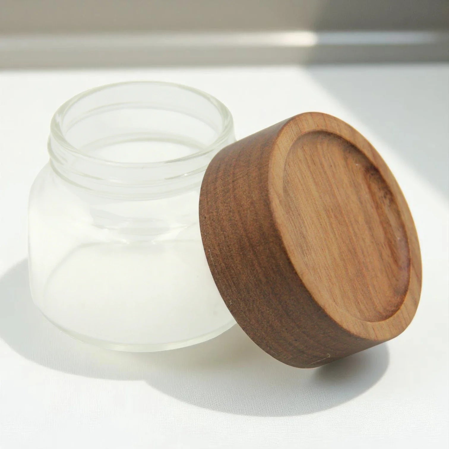 Clear Glass Storage Jar with Natural Wooden Lid – Airtight Kitchen Container for Spices, Herbs, Tea & More - Damoo