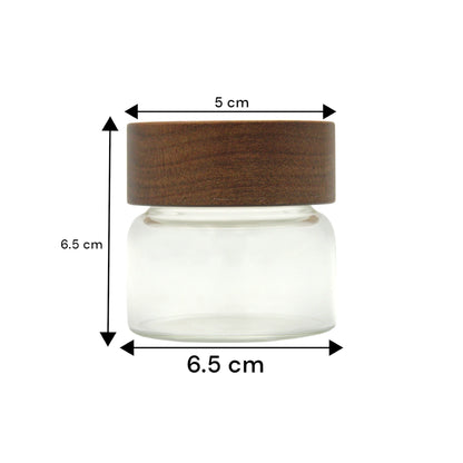 Clear Glass Storage Jar with Natural Wooden Lid – Airtight Kitchen Container for Spices, Herbs, Tea & More - Damoo