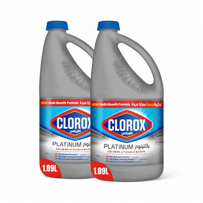 Clorox Platinum Bleach 2 x 1.89L | Thick Splash-Less Formula | Kills 99.9% of Germs | Powerful Stain Remover & Disinfectant | Crisp Lemon Scent | Multi-Surface Cleaner - Damoo