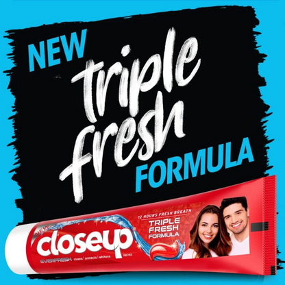 Closeup Triple Fresh Gel Toothpaste Red Hot Flavor 75ml x 4 Pack – 12-Hour Fresh Breath with Antibacterial Mouthwash & Microshine Crystals - Damoo