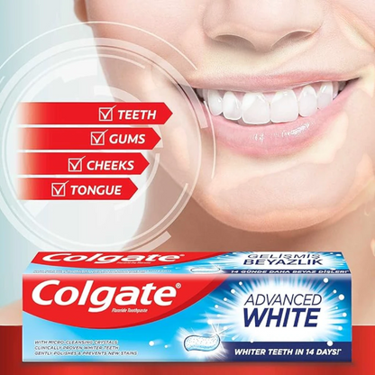 Colgate Advanced White Toothpaste 2 Pcs Pack – 100ml | Micro-Cleansing Crystals for Whiter Teeth in 14 Days | Cavity Protection & Long-Lasting Fresh Breath - Damoo