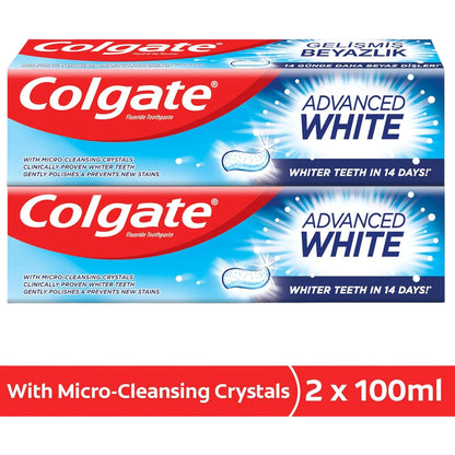 Colgate Advanced White Toothpaste 2 Pcs Pack – 100ml | Micro-Cleansing Crystals for Whiter Teeth in 14 Days | Cavity Protection & Long-Lasting Fresh Breath - Damoo