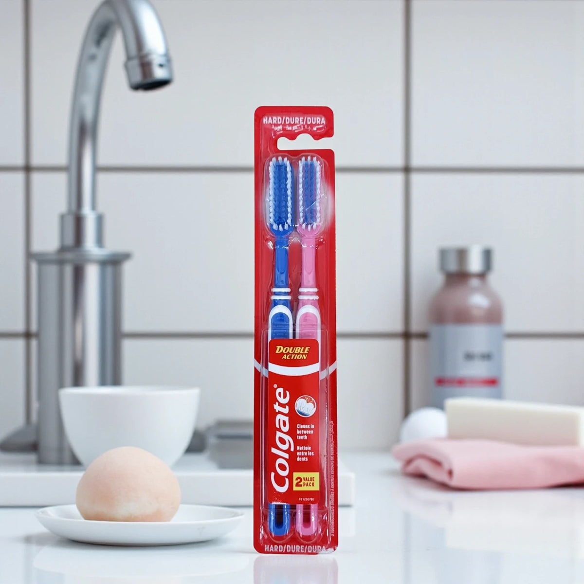 Colgate Double Action Toothbrush Medium | Effective Cleaning | Dual Bristle Design | Gentle on Gums | Value Pack of 2 - Damoo