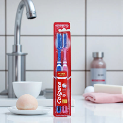 Colgate Double Action Toothbrush Medium | Effective Cleaning | Dual Bristle Design | Gentle on Gums | Value Pack of 2 - Damoo