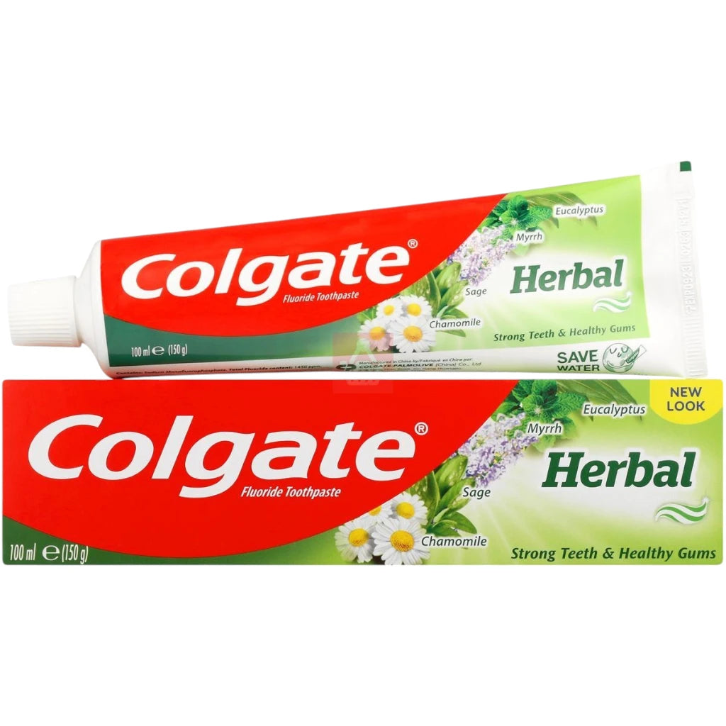 Colgate Herbal Toothpaste 150g – Fluoride Toothpaste with Eucalyptus, Myrrh, Sage & Chamomile for Strong Teeth & Healthy Gums - Damoo