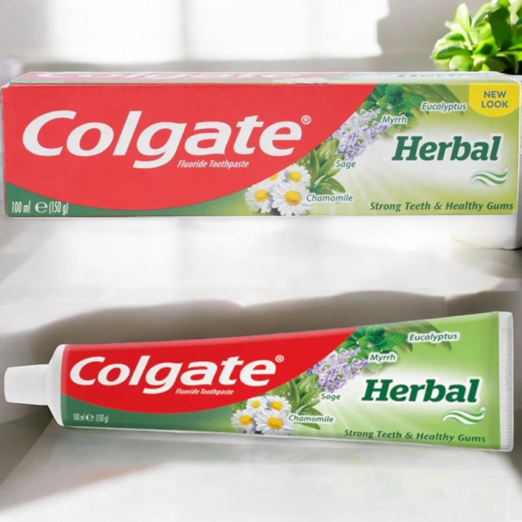 Colgate Herbal Toothpaste 150g – Fluoride Toothpaste with Eucalyptus, Myrrh, Sage & Chamomile for Strong Teeth & Healthy Gums - Damoo