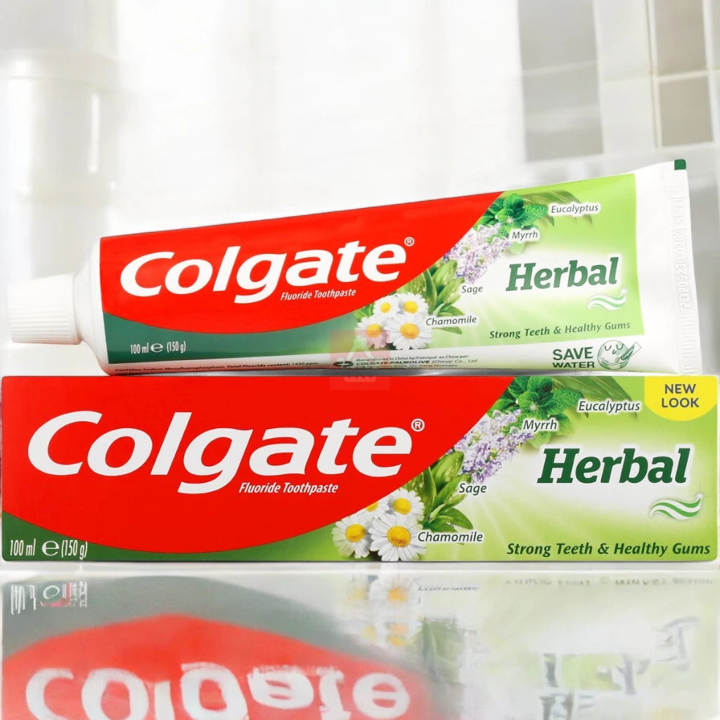 Colgate Herbal Toothpaste 150g – Fluoride Toothpaste with Eucalyptus, Myrrh, Sage & Chamomile for Strong Teeth & Healthy Gums - Damoo