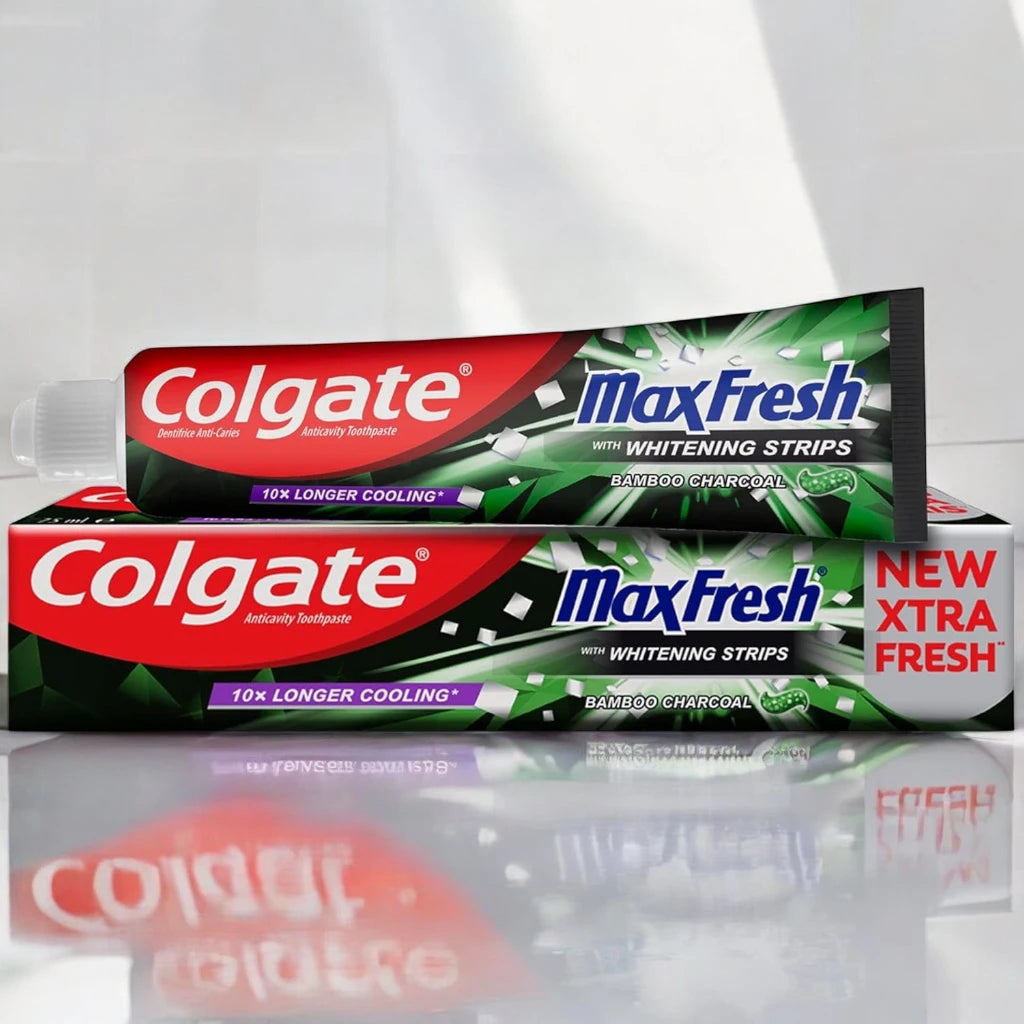 Colgate Max Fresh Toothpaste with Whitening Strips & Bamboo Charcoal – 100ml – Deep Clean, Extra Fresh, Cavity Protection - Damoo