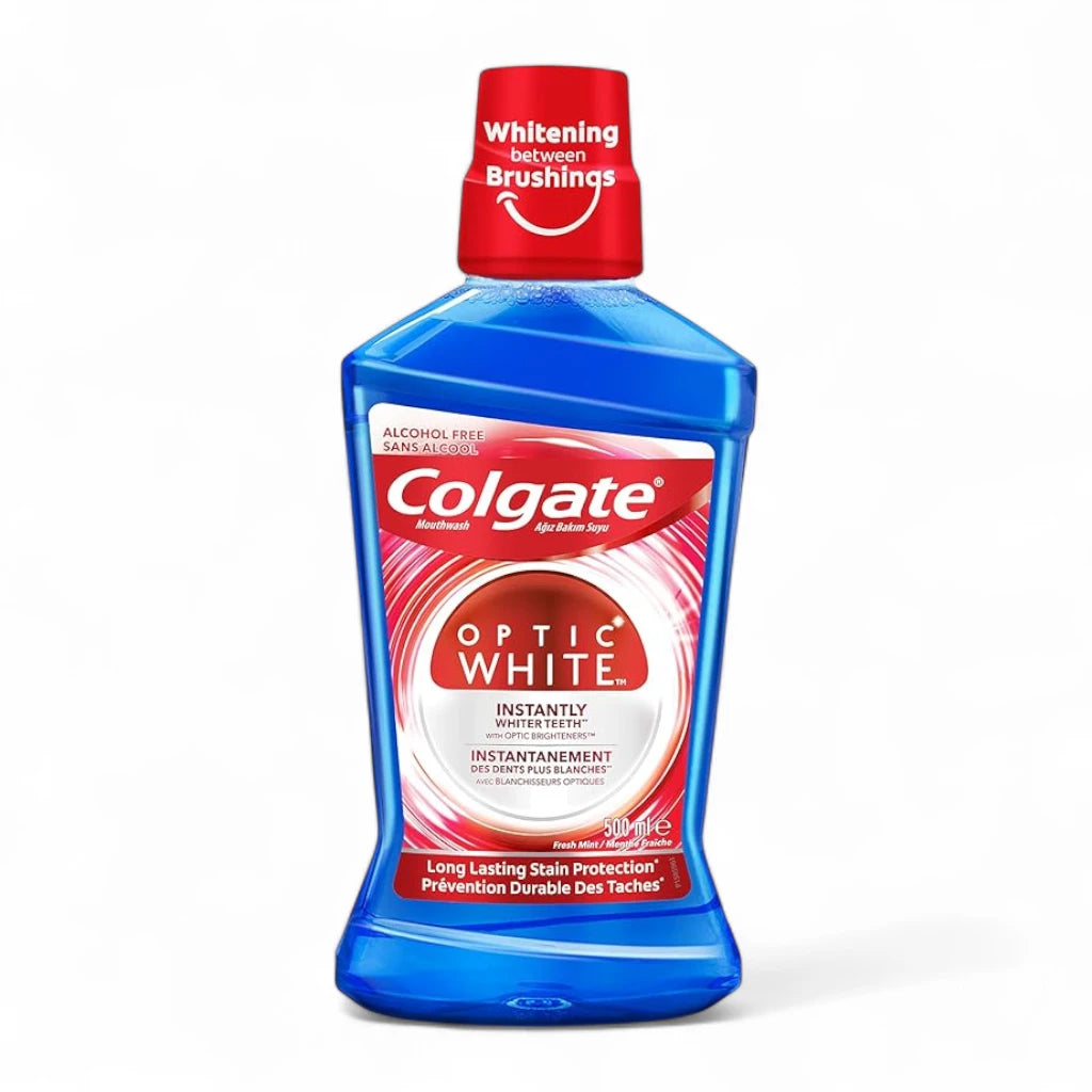 Colgate Optic White Whitening Mouthwash 500ml – Alcohol-Free Mint Mouth Rinse for Long-Lasting Freshness & Teeth Whitening - Damoo