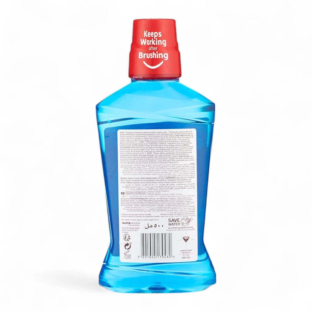 Colgate Optic White Whitening Mouthwash 500ml – Alcohol-Free Mint Mouth Rinse for Long-Lasting Freshness & Teeth Whitening - Damoo