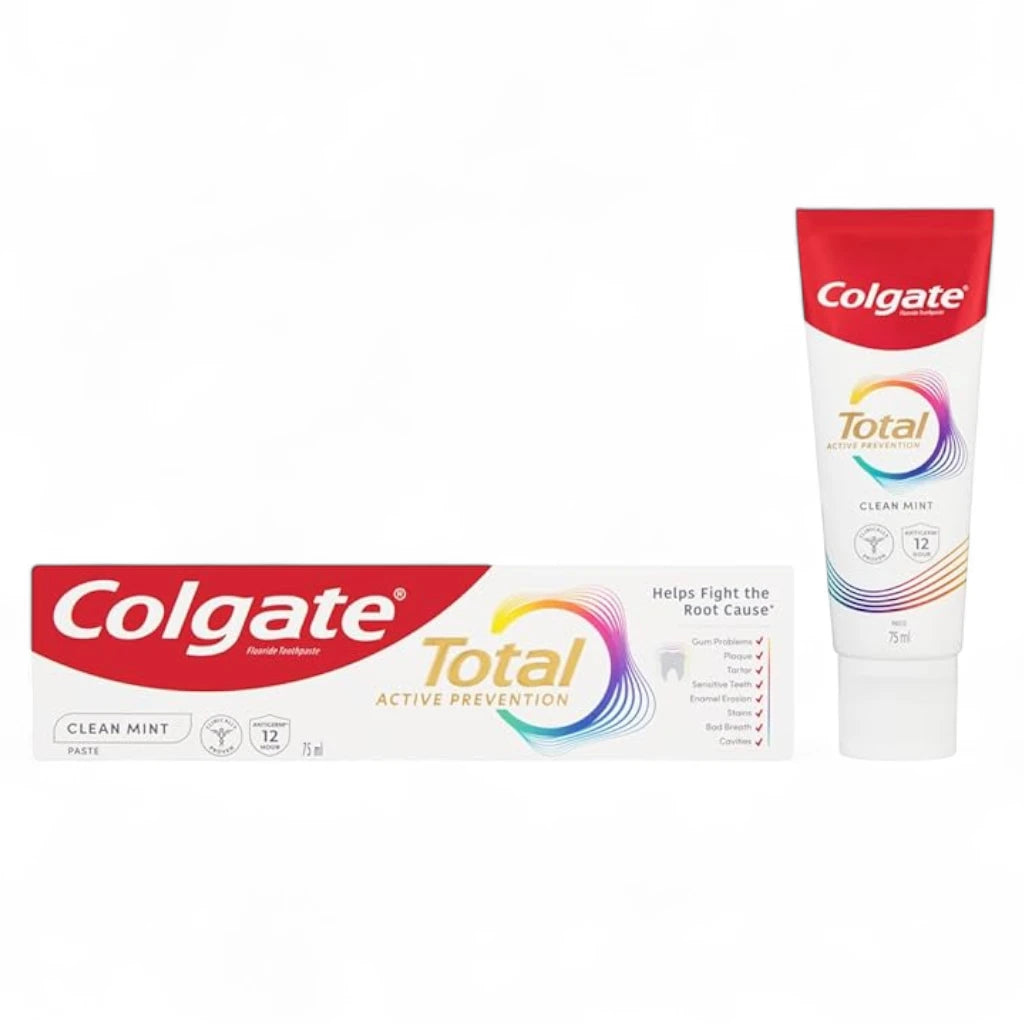 Colgate Total 12 Clean Mint Toothpaste – 100ml | Advanced 12-Hour Whole Mouth Protection with Mint Flavor – Fights Bacteria on Teeth, Tongue, Cheeks & Gums – Helps Prevent Plaque, Tartar, Cavities & Stains - Damoo