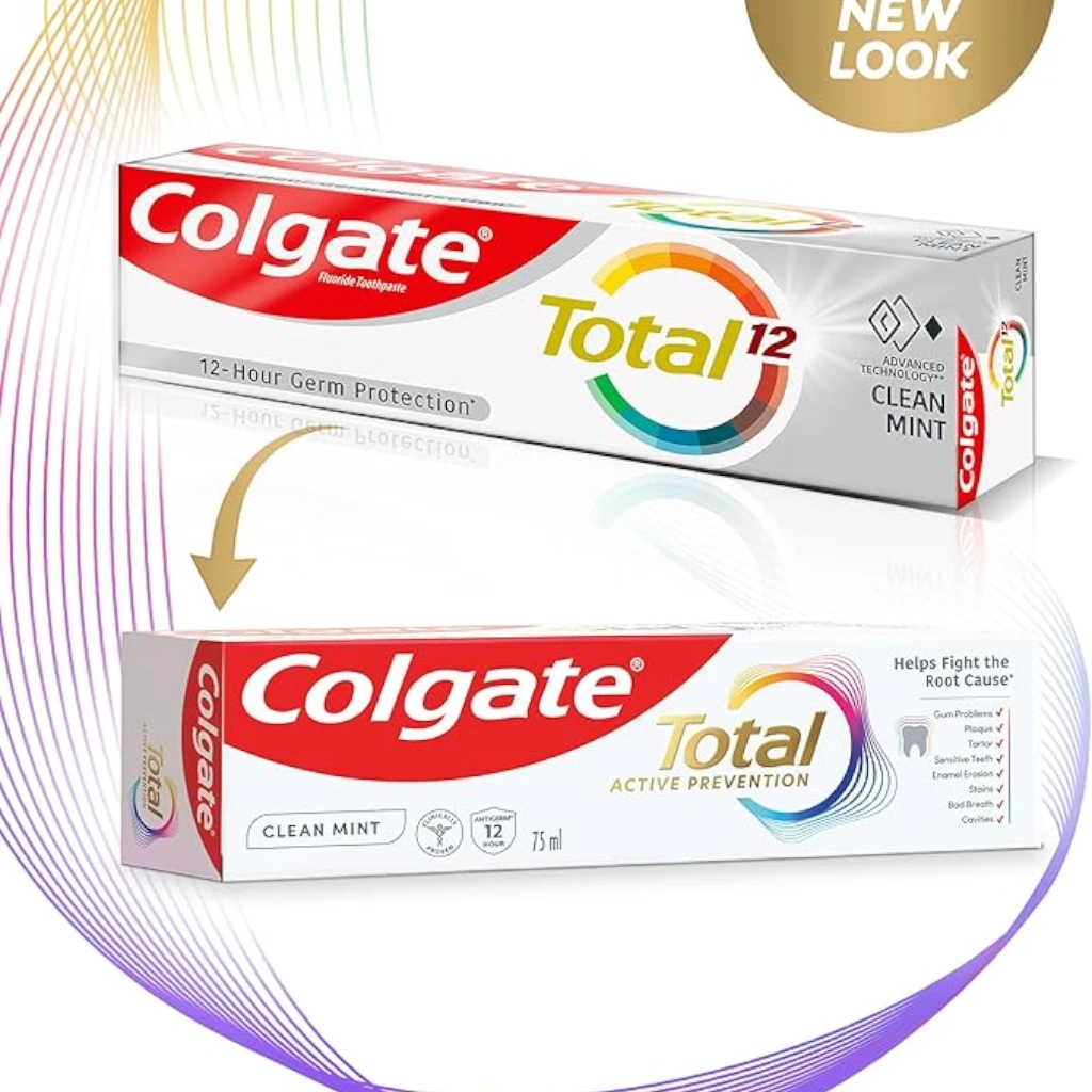 Colgate Total 12 Clean Mint Toothpaste – 100ml | Advanced 12-Hour Whole Mouth Protection with Mint Flavor – Fights Bacteria on Teeth, Tongue, Cheeks & Gums – Helps Prevent Plaque, Tartar, Cavities & Stains - Damoo