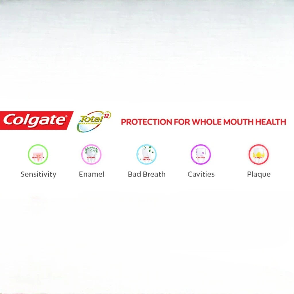 Colgate Total 12 Clean Mint Toothpaste – 100ml | Advanced 12-Hour Whole Mouth Protection with Mint Flavor – Fights Bacteria on Teeth, Tongue, Cheeks & Gums – Helps Prevent Plaque, Tartar, Cavities & Stains - Damoo