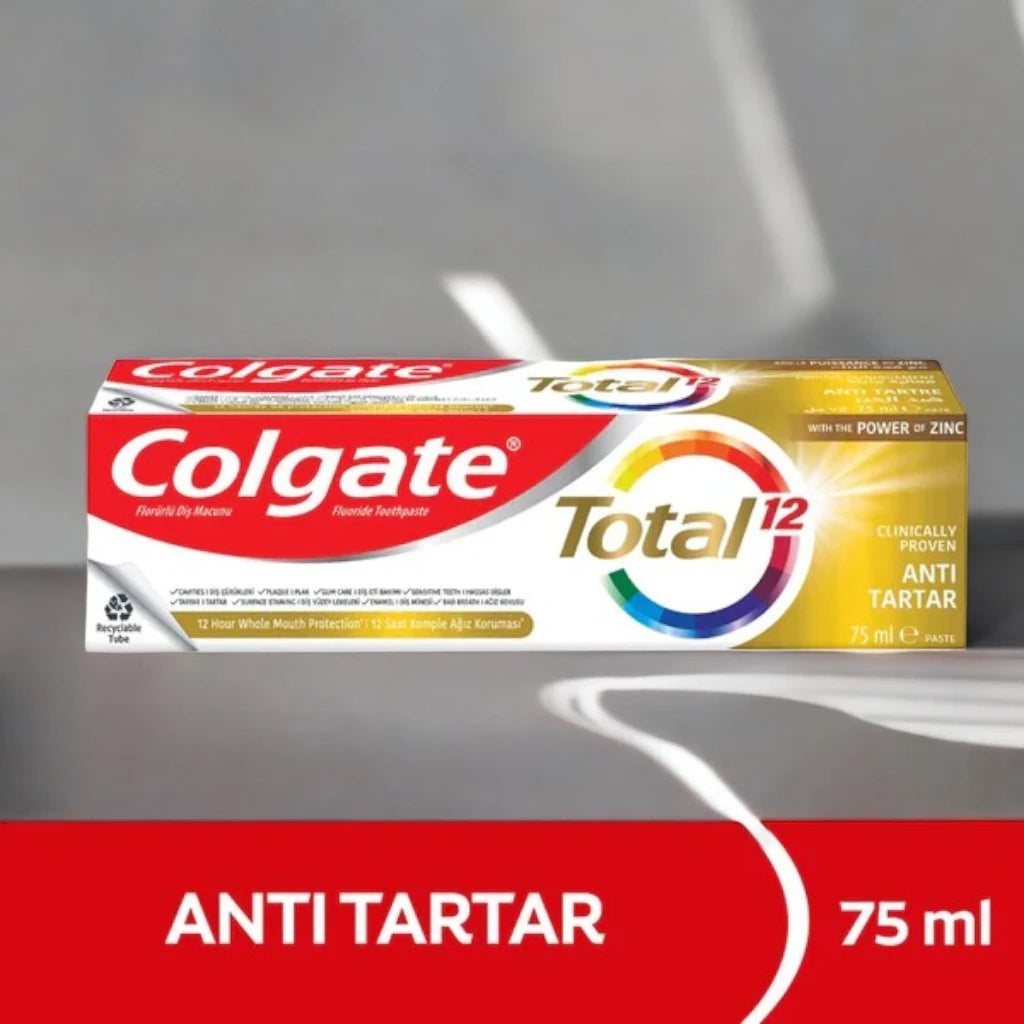 Colgate Total 12 Toothpaste 75ml – Anti-Tartar Formula with Zinc for 12-Hour Whole Mouth Protection | Cavity, Plaque & Gum Care Toothpaste - Damoo