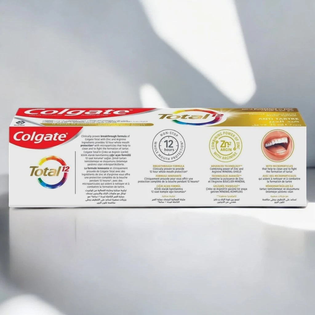 Colgate Total 12 Toothpaste 75ml – Anti-Tartar Formula with Zinc for 12-Hour Whole Mouth Protection | Cavity, Plaque & Gum Care Toothpaste - Damoo
