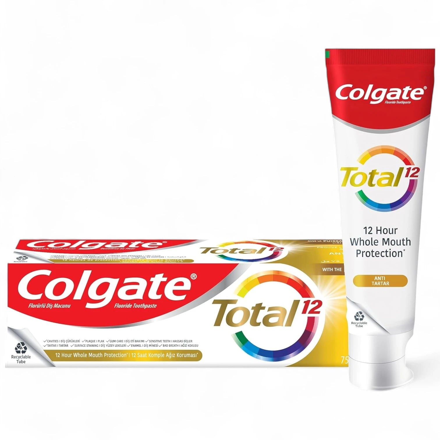 Colgate Total 12 Toothpaste 75ml – Anti-Tartar Formula with Zinc for 12-Hour Whole Mouth Protection | Cavity, Plaque & Gum Care Toothpaste - Damoo