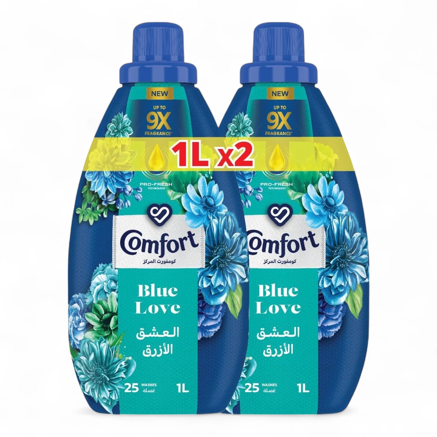 Comfort Blue Love Concentrated Fabric Softener – 2 x 1L Twin Pack – 9x Fragrance Power, Color Protection & 11-in-1 Fabric Care - Damoo