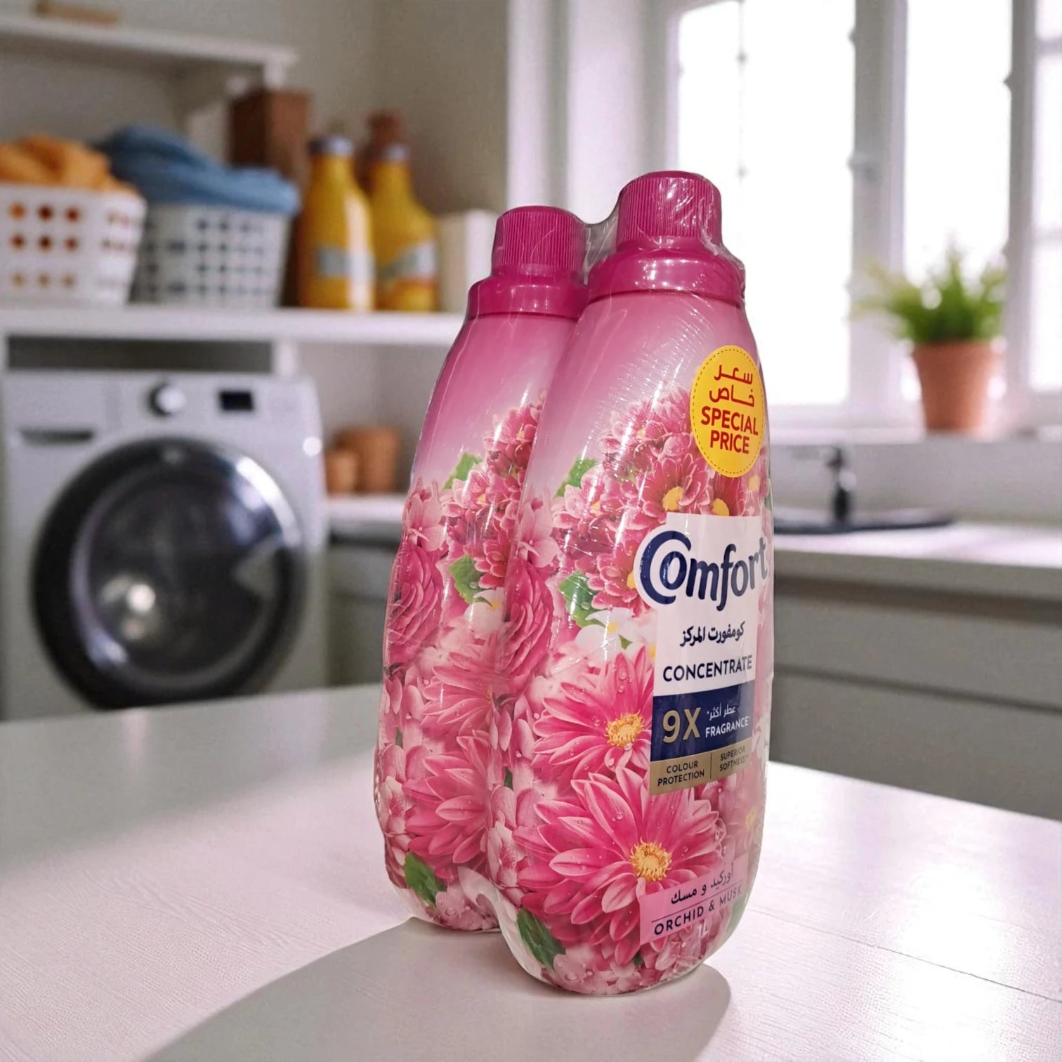 Comfort Concentrate Fabric Softener – Orchid & Musk Scent, 9X Fragrance, Superior Softness & Color Protection – 1L x 2 Bottles - Damoo