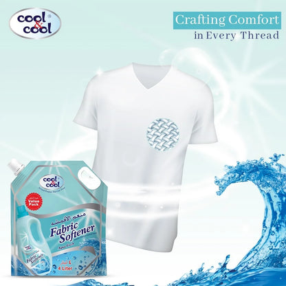 Cool & Cool Aqua Fresh Fabric Softener 4L Pouch – Long-Lasting Fresh Scent, Gentle on Fabrics, Softens & Protects Clothes, Easy Ironing, Color Preservation - Damoo
