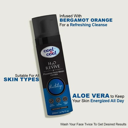 Cool & Cool H2O Revive Foaming Face Wash for Men – 200ML | Oil Control, Hydrating & Anti-Aging Cleanser with Bergamot Orange - Damoo