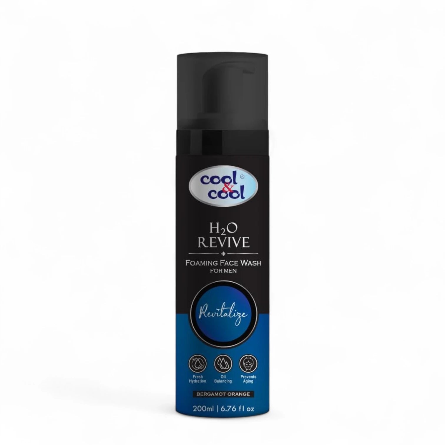 Cool & Cool H2O Revive Foaming Face Wash for Men – 200ML | Oil Control, Hydrating & Anti-Aging Cleanser with Bergamot Orange - Damoo