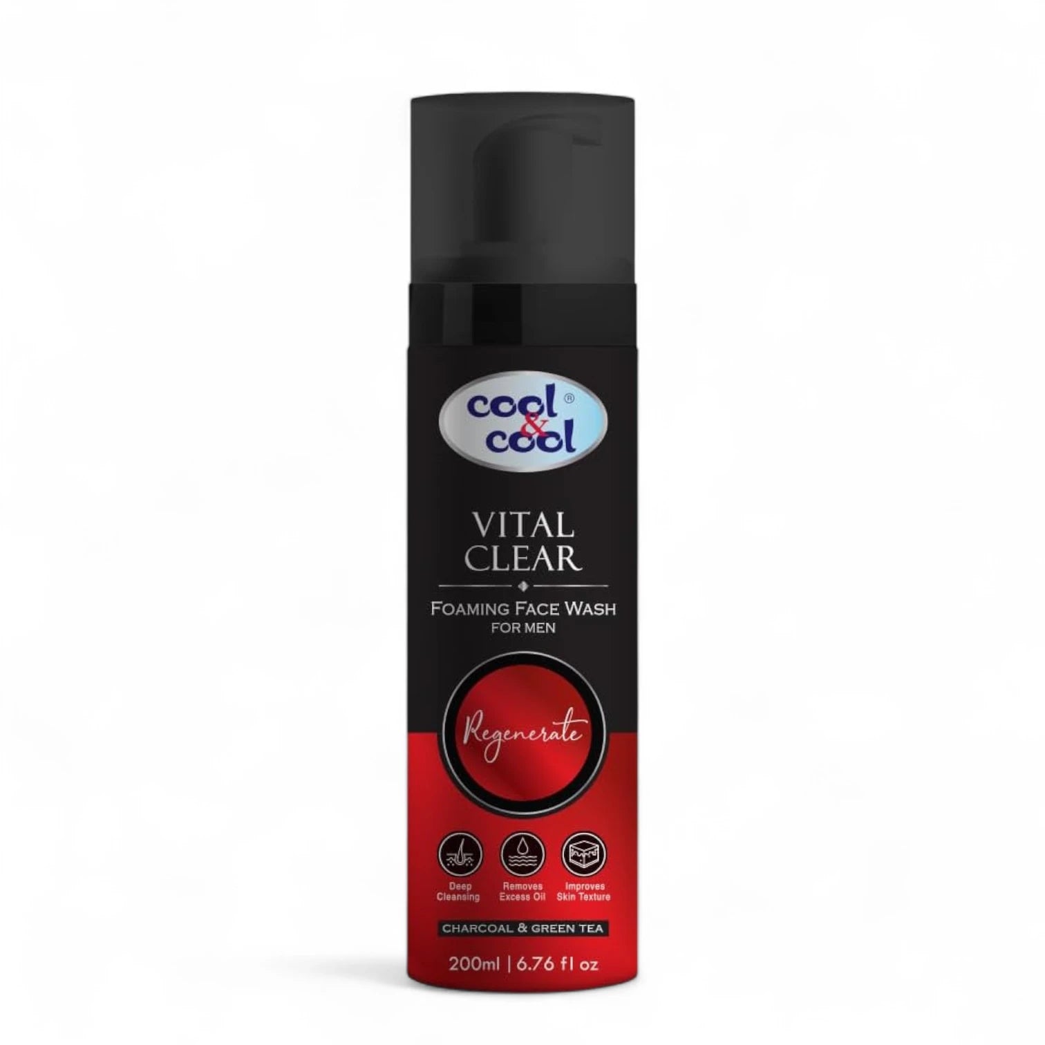Cool & Cool Vital Clear Foaming Face Wash for Men 200ml – Deep Cleansing with Charcoal & Green Tea | Oil Control & Skin Texture Renewal - Damoo