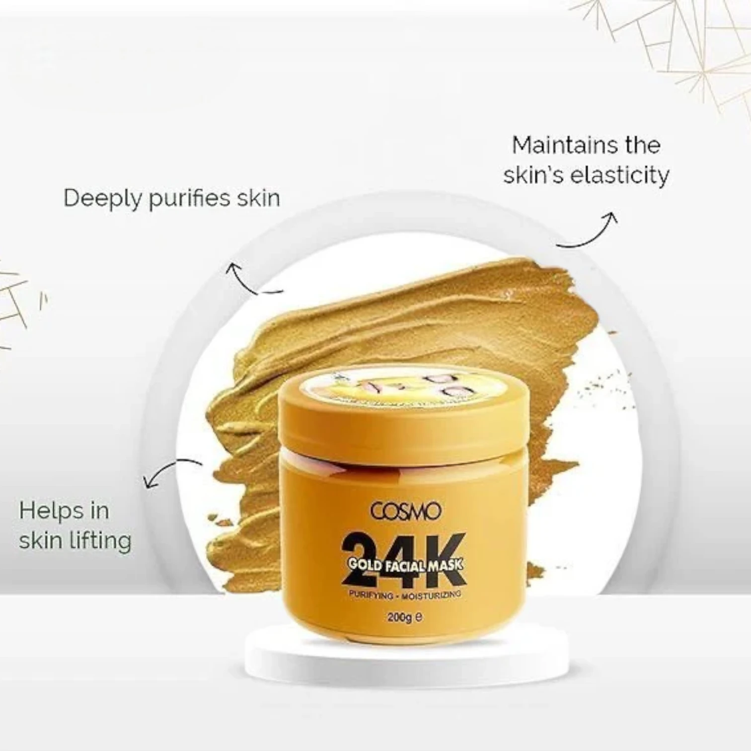 Cosmo 24K Gold Facial Mask 200g – Anti-Aging, Hydrating & Brightening Face Mask for Glowing Skin - Damoo