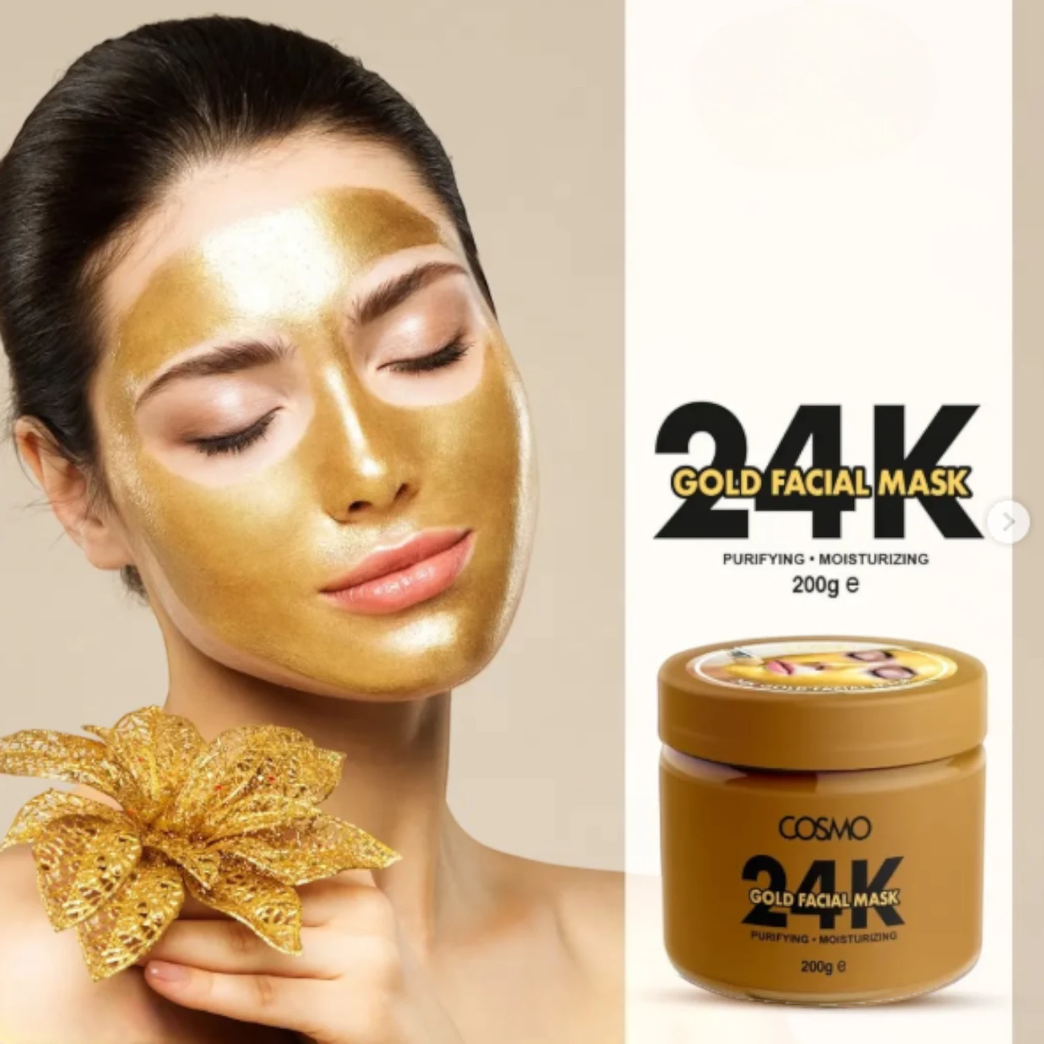 Cosmo 24K Gold Facial Mask 200g – Anti-Aging, Hydrating & Brightening Face Mask for Glowing Skin - Damoo