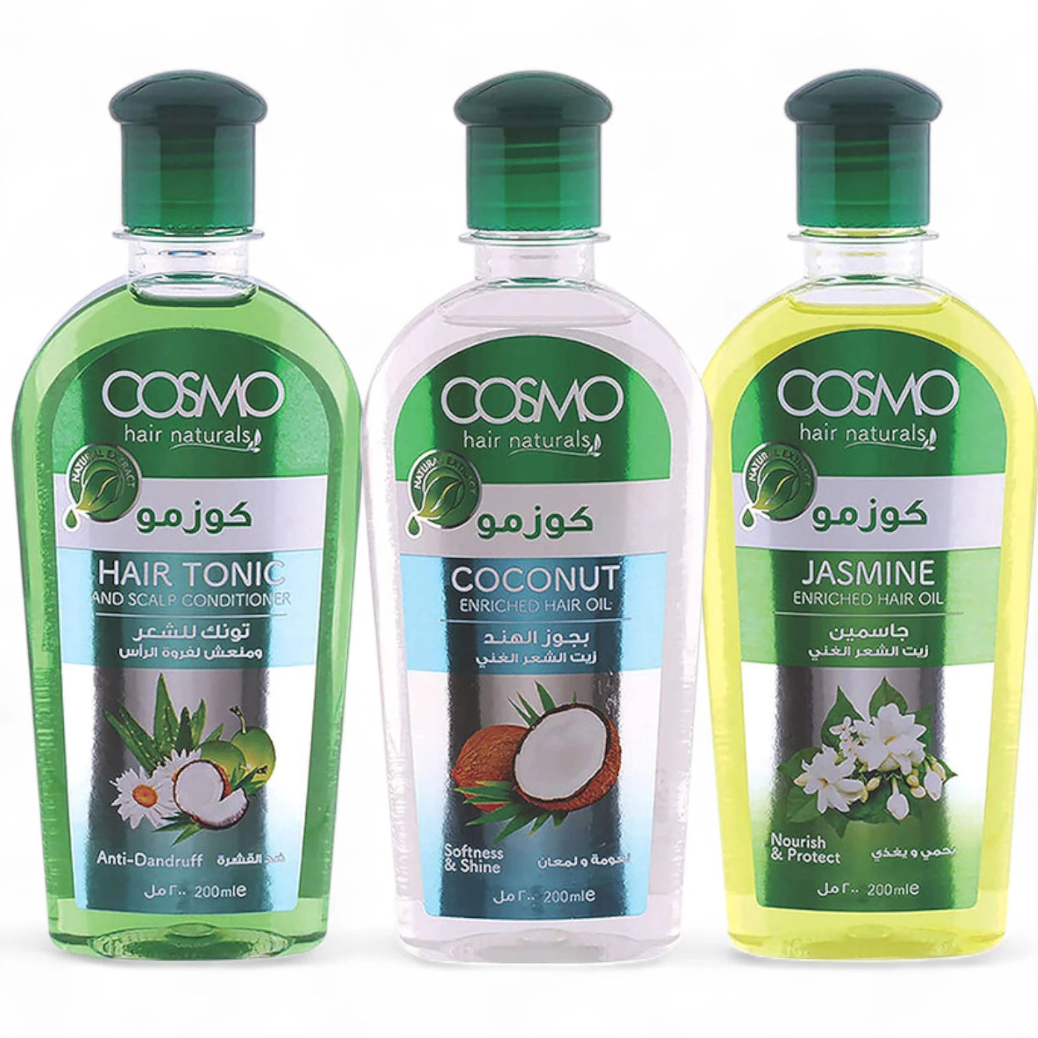 COSMO 3-Piece Hair Oil Set – Jasmine, Coconut, Hair Tonic | 3 x 200ml | Strengthens, Nourishes & Adds Shine | Made in UAE - Damoo
