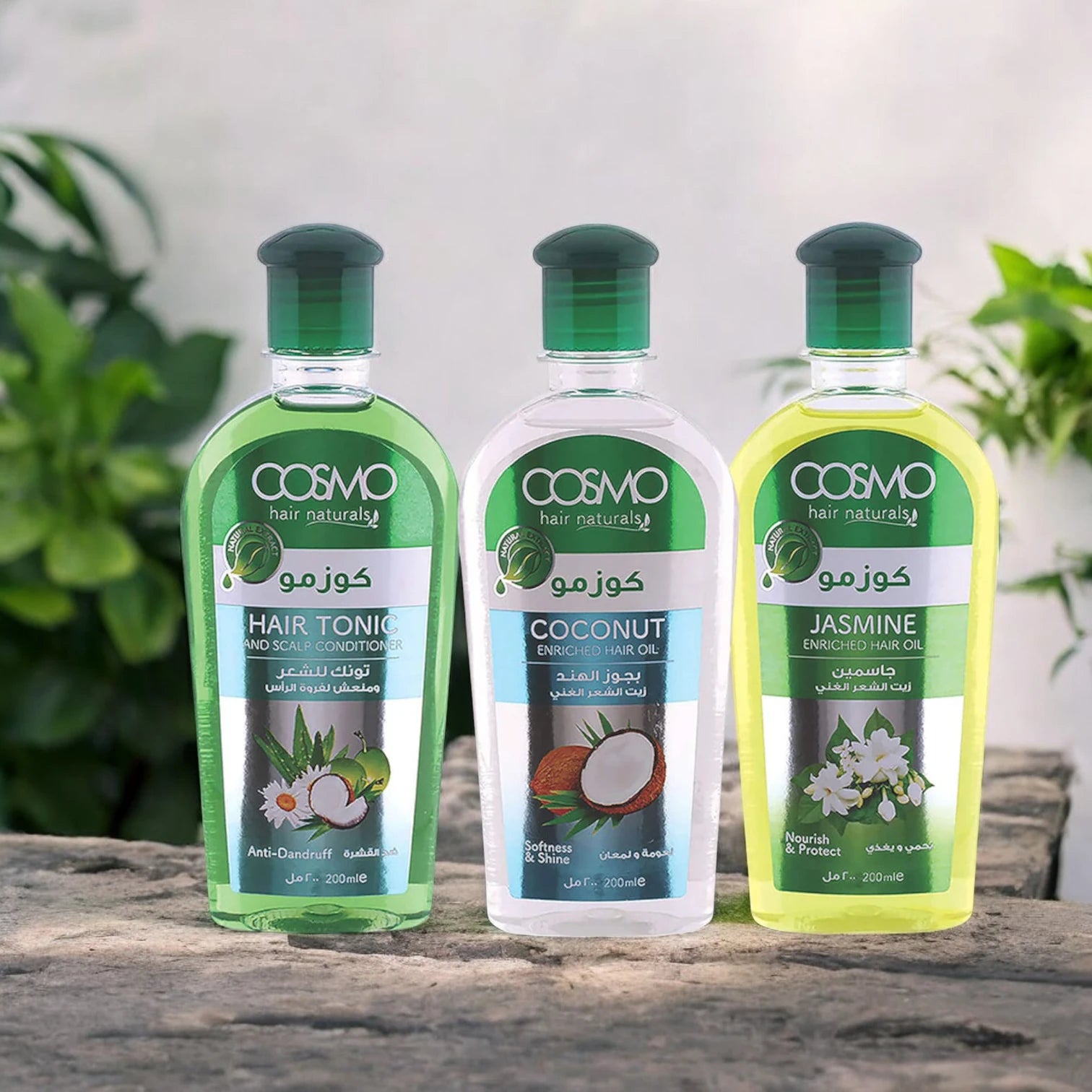 COSMO 3-Piece Hair Oil Set – Jasmine, Coconut, Hair Tonic | 3 x 200ml | Strengthens, Nourishes & Adds Shine | Made in UAE - Damoo