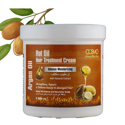 COSMO Argan Oil Hot Oil Hair Treatment Cream 1000ml – Intense Moisturizing & Repair for Dry, Frizzy, and Damaged Hair | Deep Nourishment & Shine | Hair Mask Made in UAE - Damoo