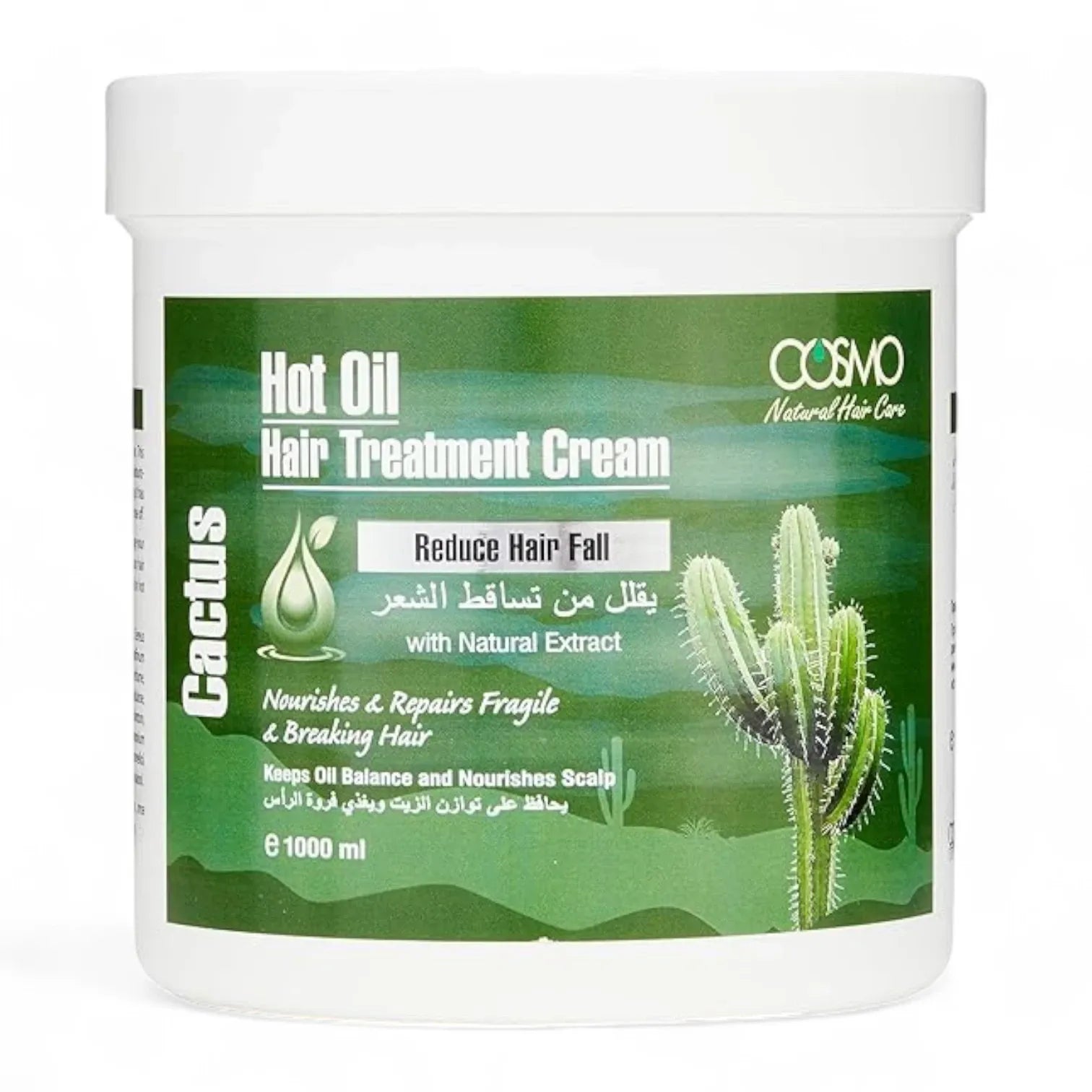 Cosmo Cactus Hot Oil Hair Treatment Cream – 1000ml | Anti-Hair Fall & Strengthening Formula | Deep Nourishment for Brittle, Damaged & Thinning Hair - Damoo