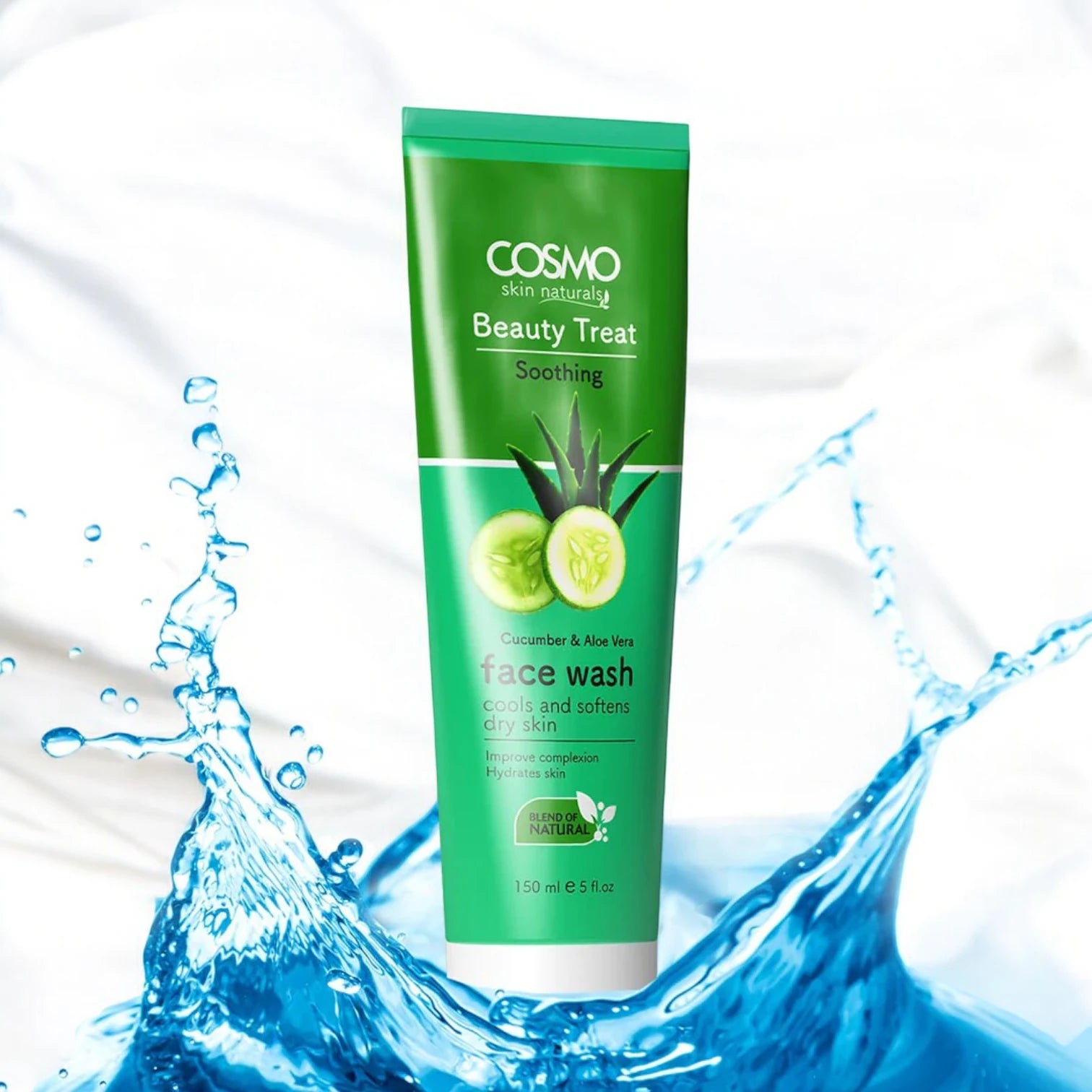 COSMO DESIGNS Cucumber & Aloe Vera Face Wash – 150ml | Soothing Daily Cleanser for Dry Skin | Hydrates, Softens & Brightens Complexion | Gentle for All Skin Types - Damoo