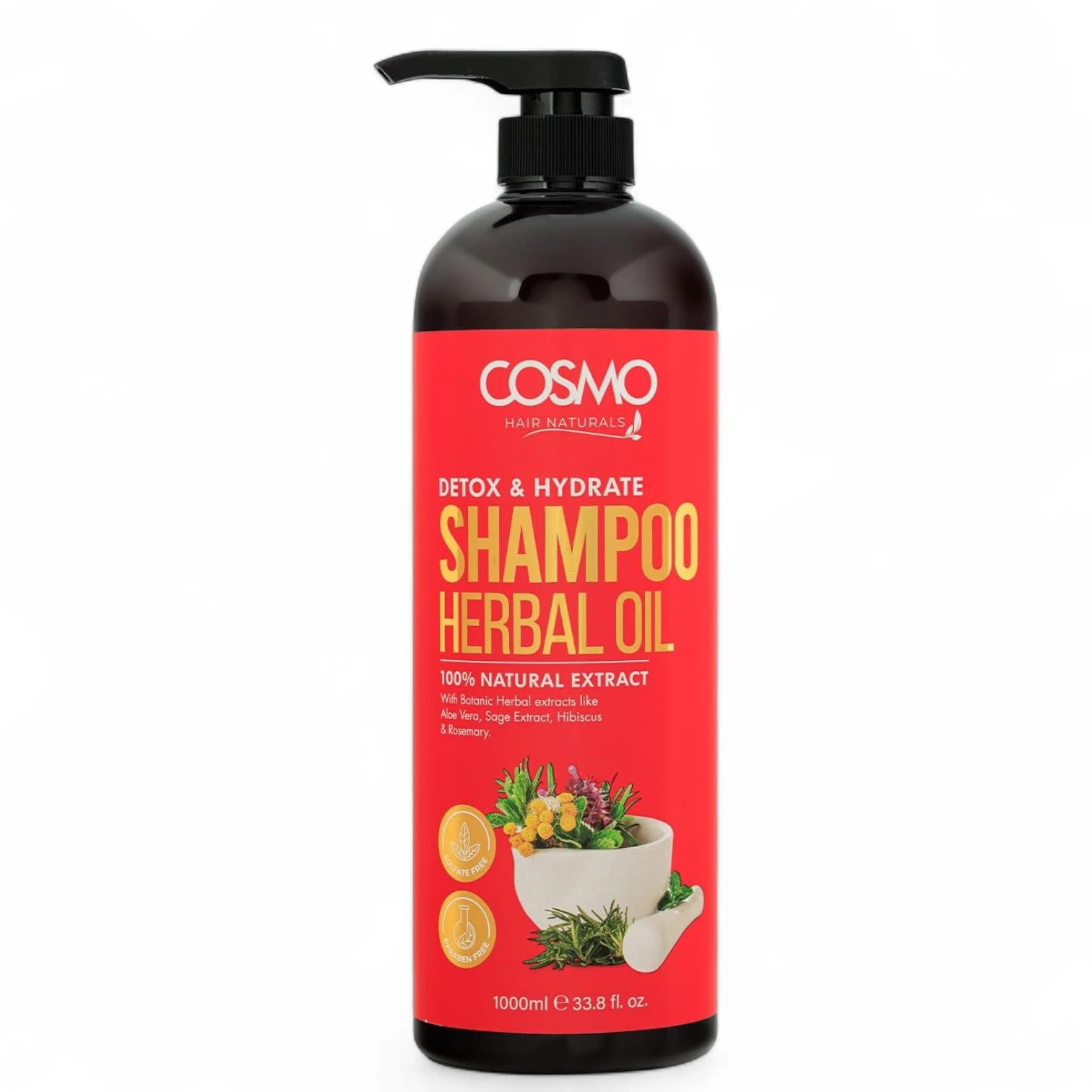 COSMO DESIGNS Herbal Oil Detox & Hydrate Shampoo 1000ml – Tea Tree, Lavender & Rosemary | Sulfate-Free, Paraben-Free, 100% Natural Extracts | Daily Rejuvenating Cleanse for Men & Women - Damoo