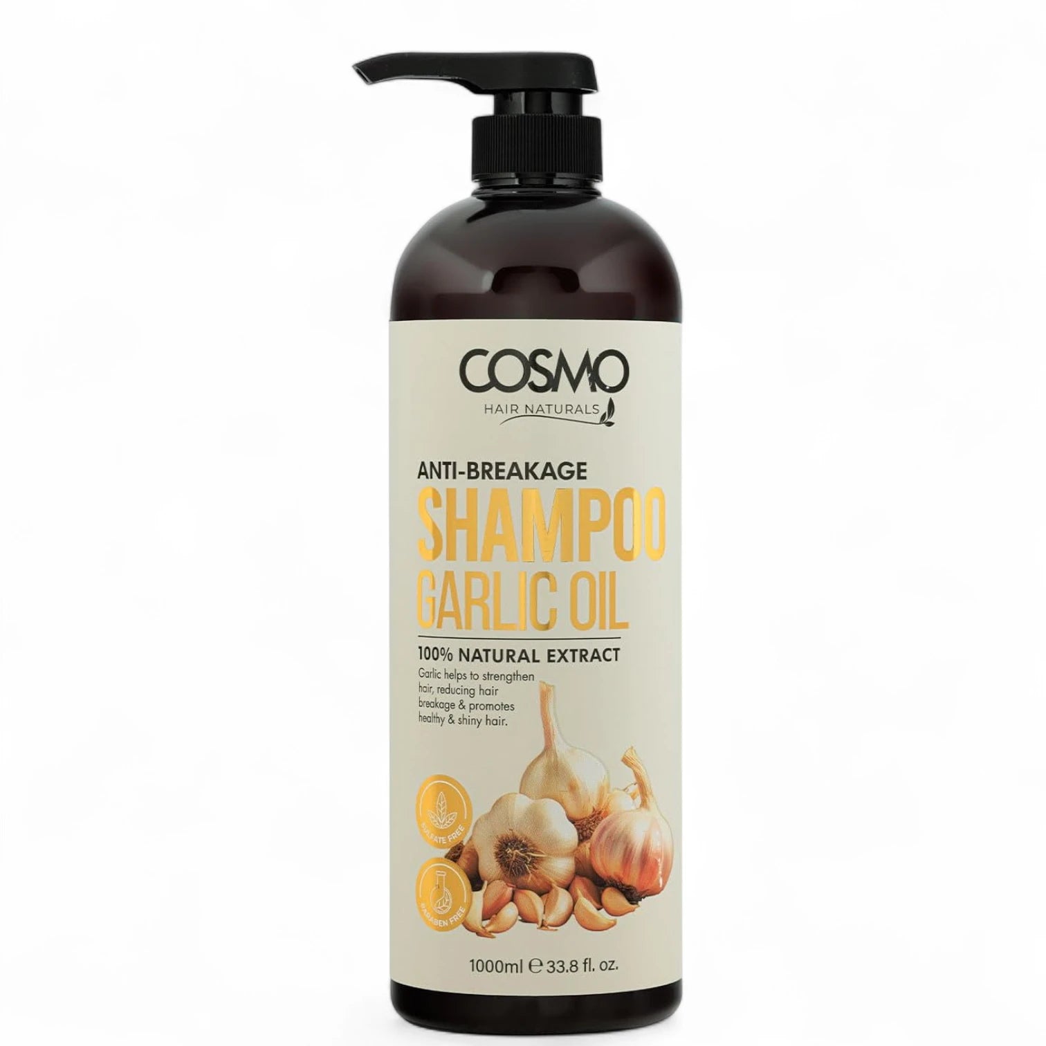 COSMO Garlic Oil Shampoo 1000ml – Anti-Hair Fall Treatment with Biotin & Amla | Sulfate-Free, Paraben-Free, Natural Formula | Daily Hair Strengthening for Men & Women - Damoo