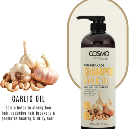 COSMO Garlic Oil Shampoo 1000ml – Anti-Hair Fall Treatment with Biotin & Amla | Sulfate-Free, Paraben-Free, Natural Formula | Daily Hair Strengthening for Men & Women - Damoo