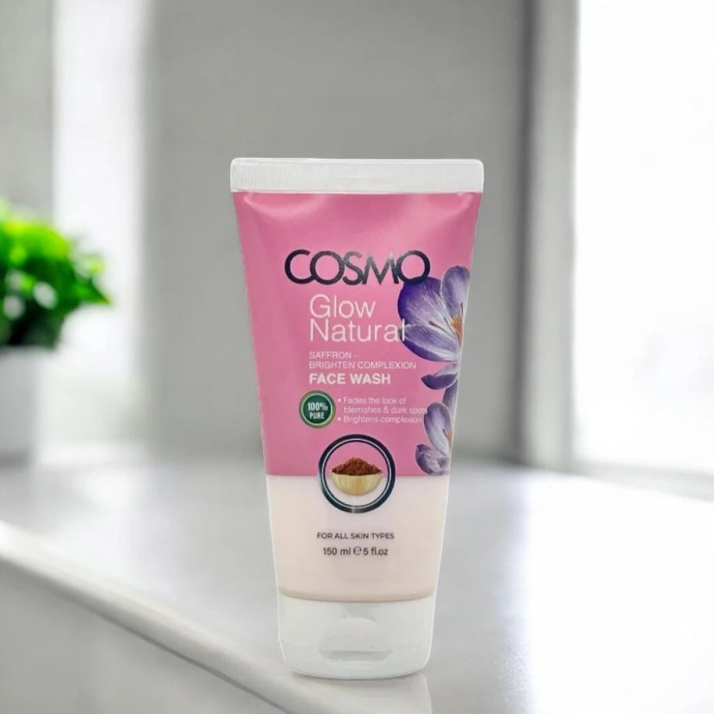 COSMO Glow Natural Saffron Face Wash 150 ml – Brightening & Complexion Enhancing Cleanser | Fades Dark Spots & Blemishes | 100% Natural Extract | All Skin Types - Damoo