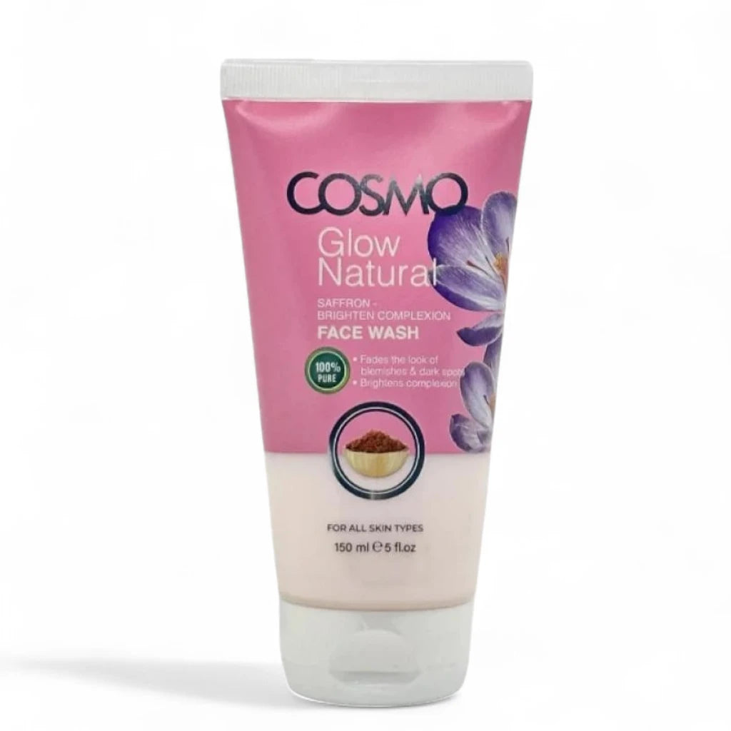 COSMO Glow Natural Saffron Face Wash 150 ml – Brightening & Complexion Enhancing Cleanser | Fades Dark Spots & Blemishes | 100% Natural Extract | All Skin Types - Damoo