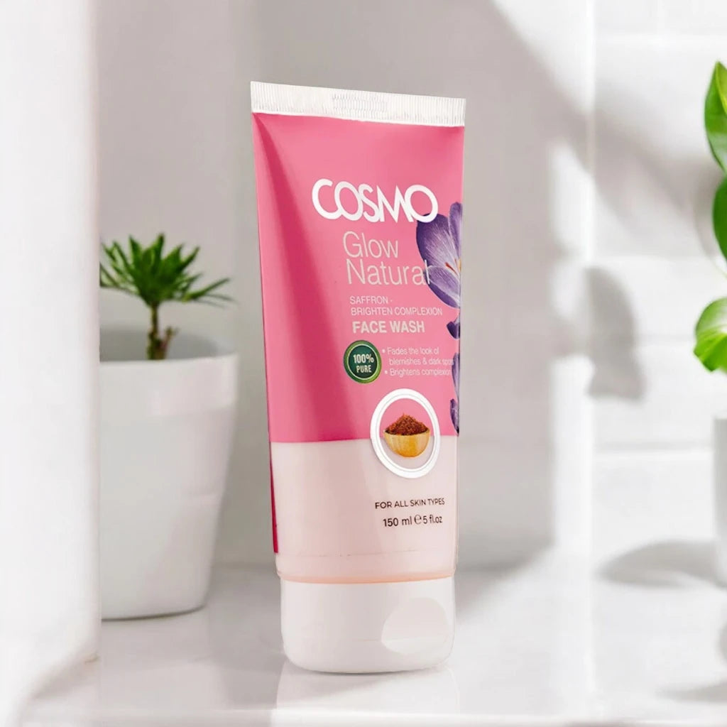 COSMO Glow Natural Saffron Face Wash 150 ml – Brightening & Complexion Enhancing Cleanser | Fades Dark Spots & Blemishes | 100% Natural Extract | All Skin Types - Damoo