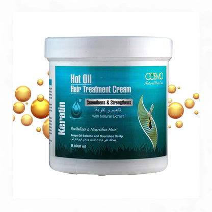 COSMO Keratin Hot Oil Hair Treatment Cream 1000 ml– Deep Repair & Moisture for Damaged, Brittle Hair | Salon-Quality Keratin Repair Mask | Intense Hydration & Shine - Damoo