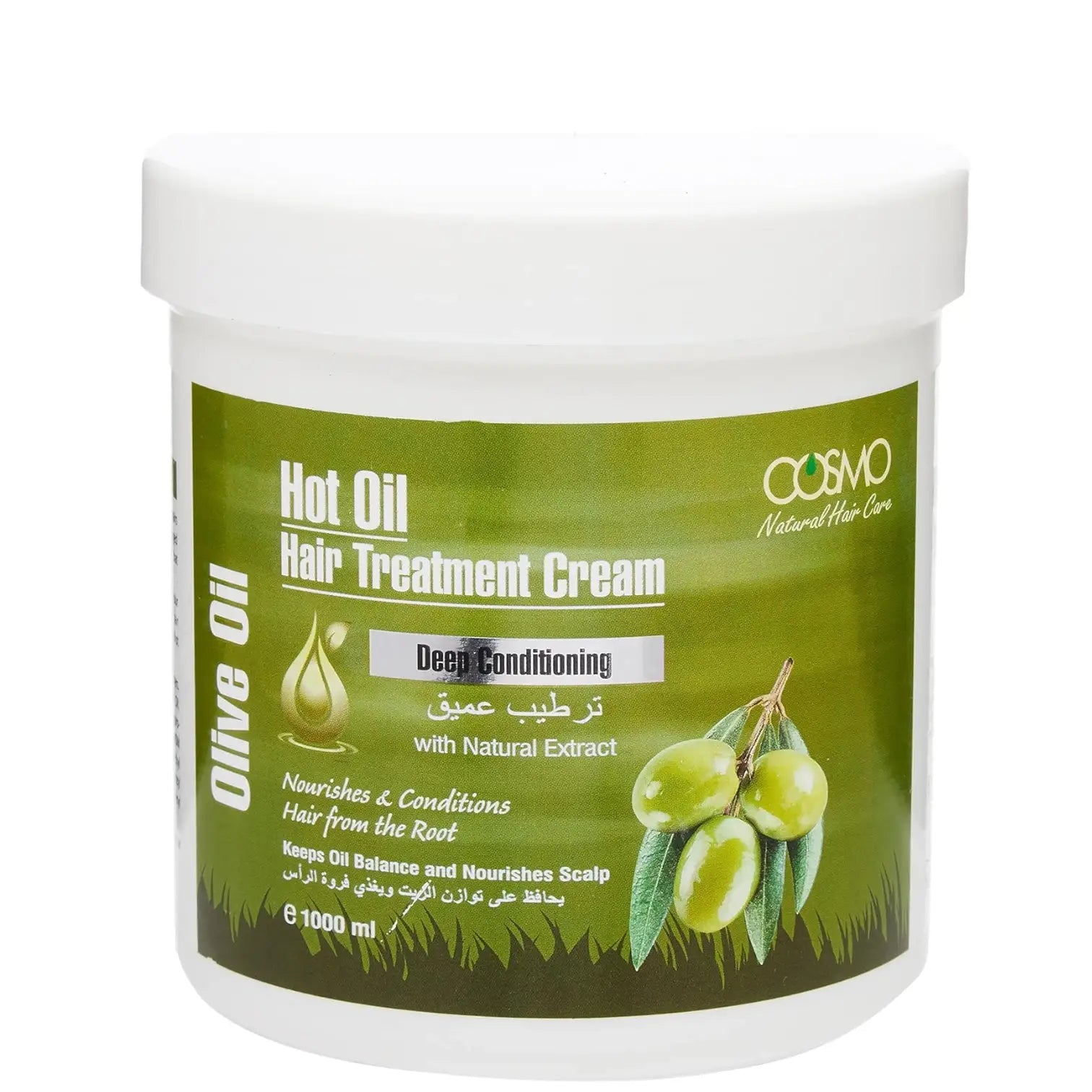 Cosmo Natural Hair Care Hot Oil Treatment with Olive Oil – 1000ml Deep Conditioning Hair Mask – Strengthening Formula with Natural Extracts – Preservative-Free - Damoo