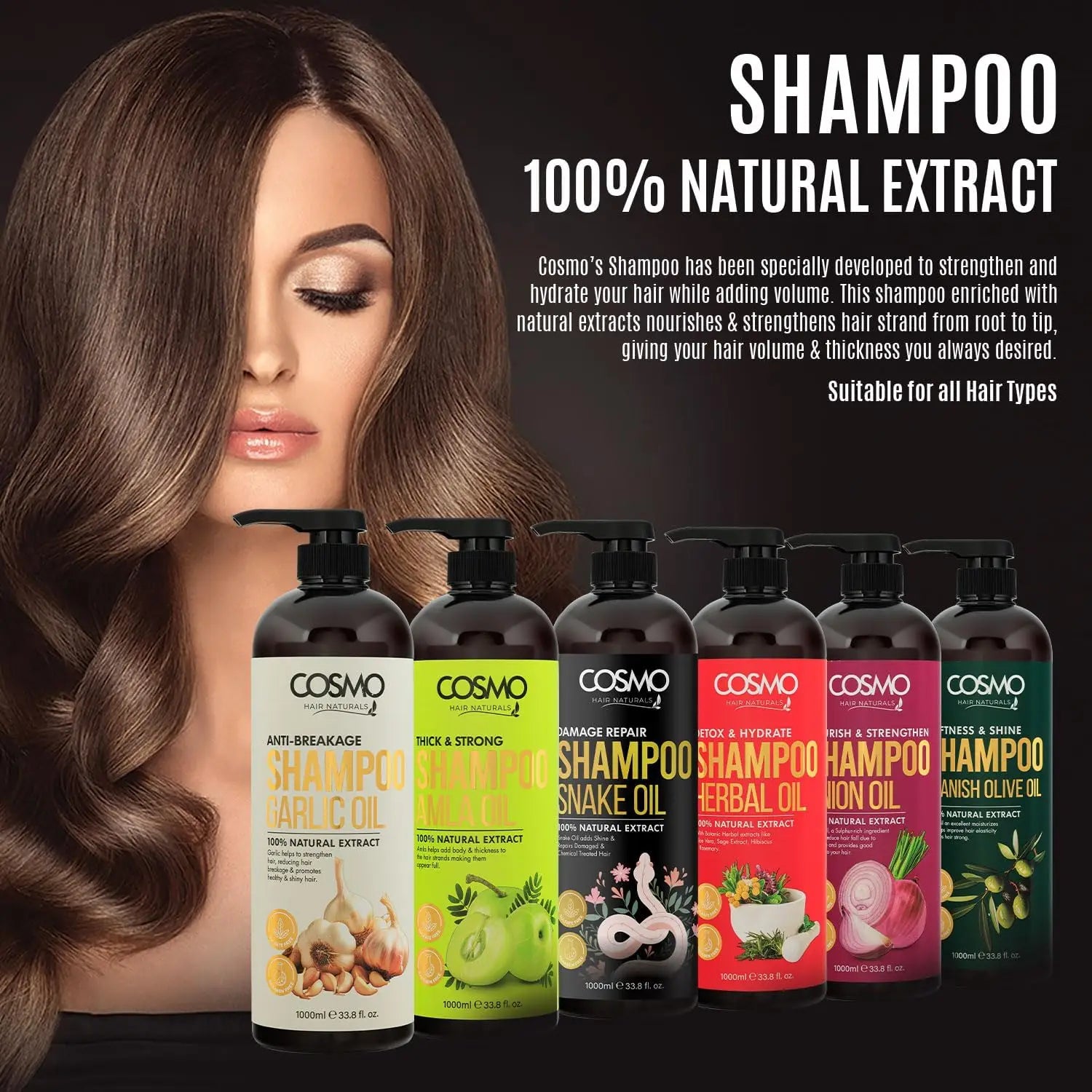 COSMO Onion Oil Shampoo 1000ml – Nourish & Strengthen with Amla | Sulfate-Free, Paraben-Free, 100% Natural Extracts | Daily Use for Men & Women - Damoo