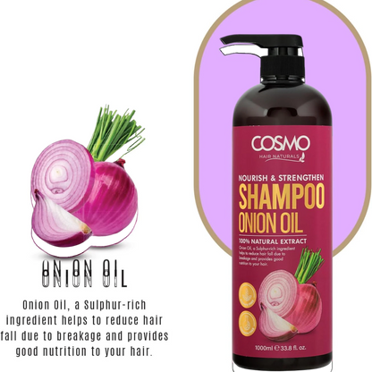 COSMO Onion Oil Shampoo 1000ml – Nourish & Strengthen with Amla | Sulfate-Free, Paraben-Free, 100% Natural Extracts | Daily Use for Men & Women - Damoo
