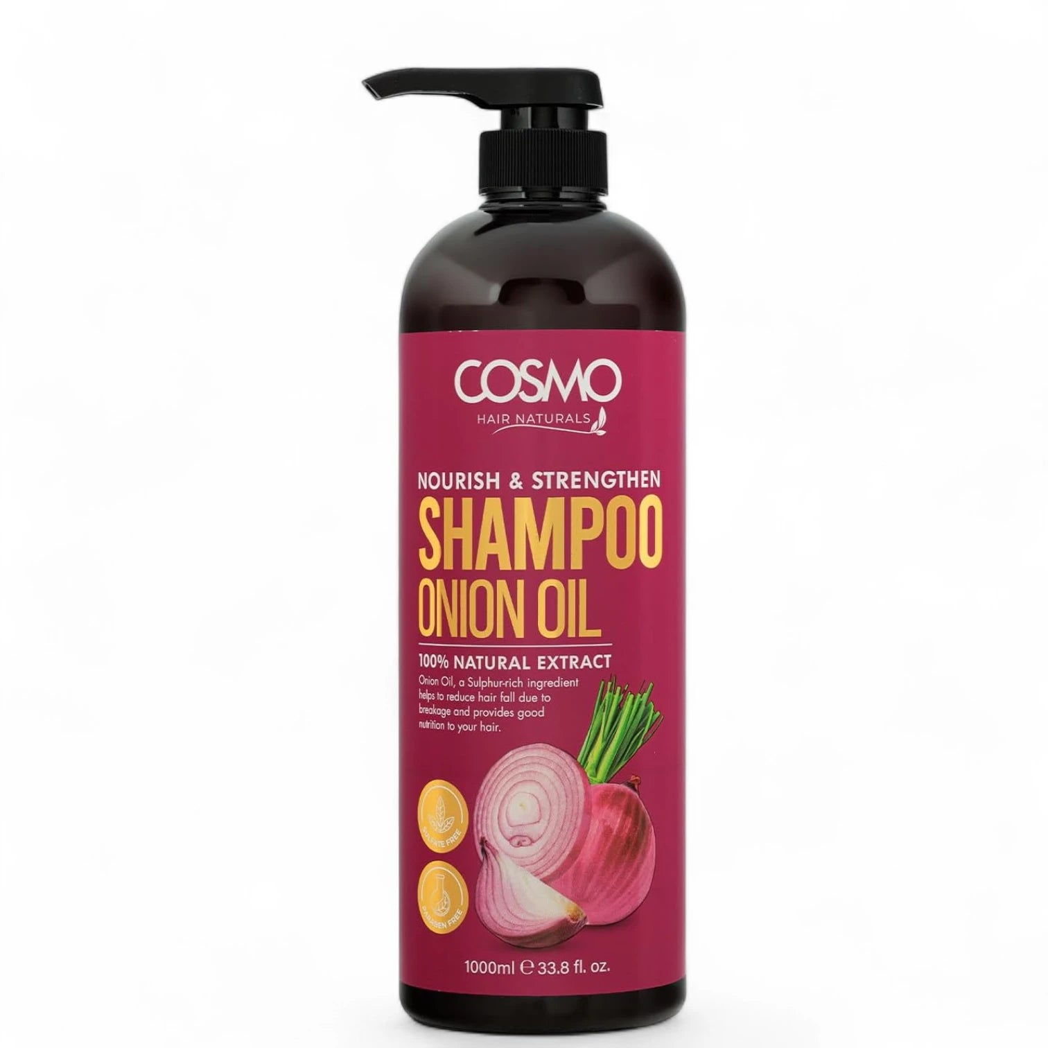 COSMO Onion Oil Shampoo 1000ml – Nourish & Strengthen with Amla | Sulfate-Free, Paraben-Free, 100% Natural Extracts | Daily Use for Men & Women - Damoo